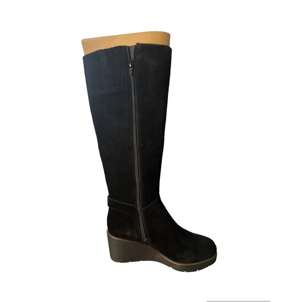 GIANI BERNINI Women's Black Buckle Accent Atlinaa Round Toe Wedge Zip Up leather